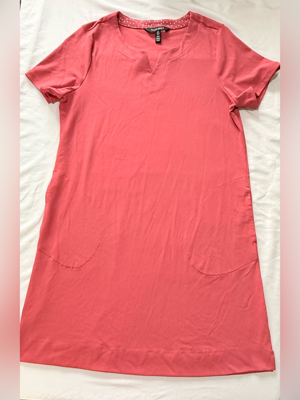 Ellen Tracy Coral Shift Dress with Notch Neck size Large